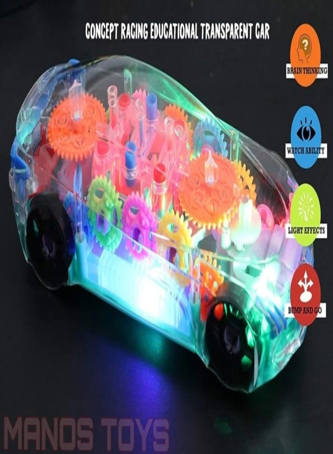 Manos Bump & Go Rotating Transparent Concept Racing Car Transparent Car 3D Concept Super Car Toy for Kids with 360 Degree Rotation,Gear Simulation Mechanical Car Technology - Image 4